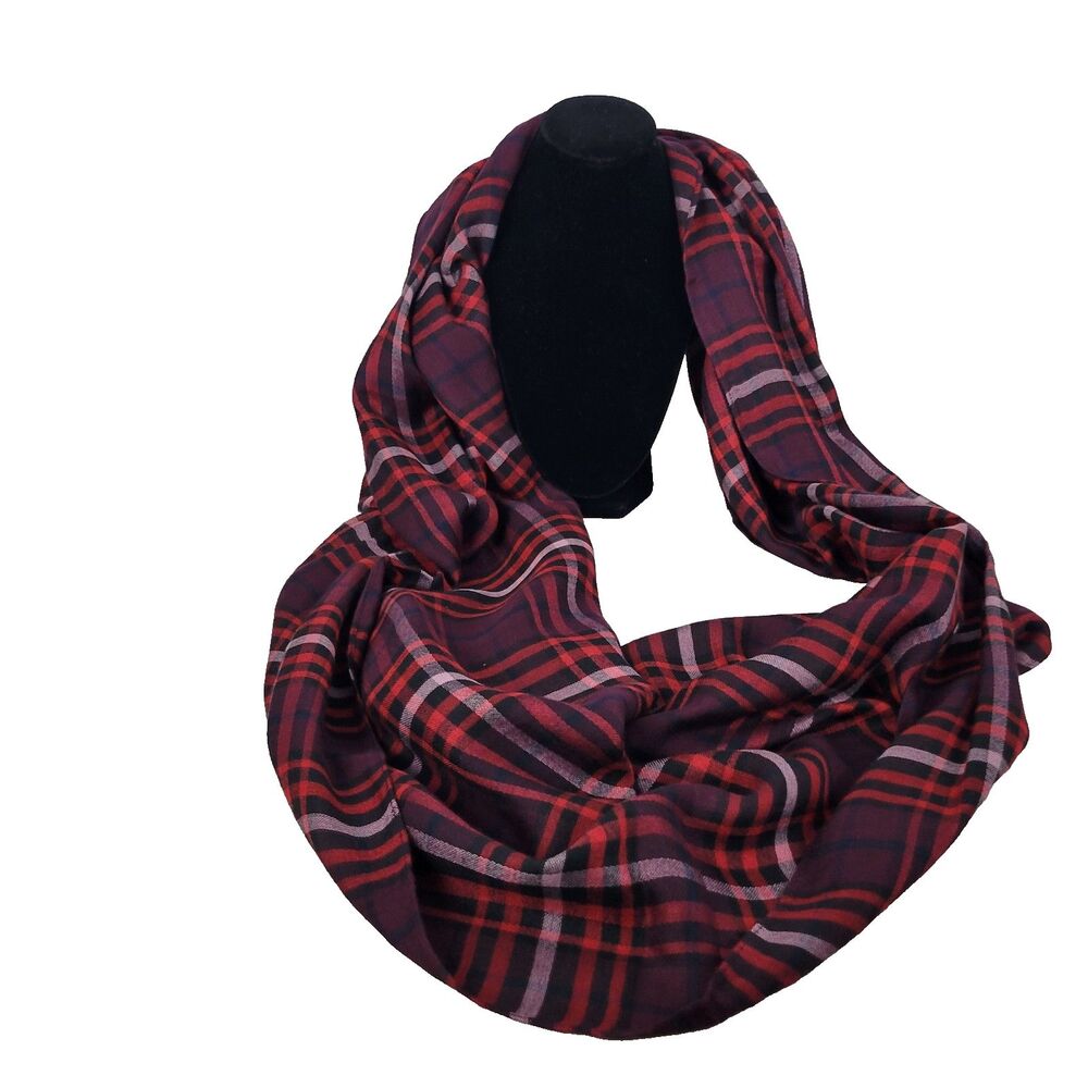 J.Jill Women's Plaid Infinity Scarf Red Multicolor Rayon One Size